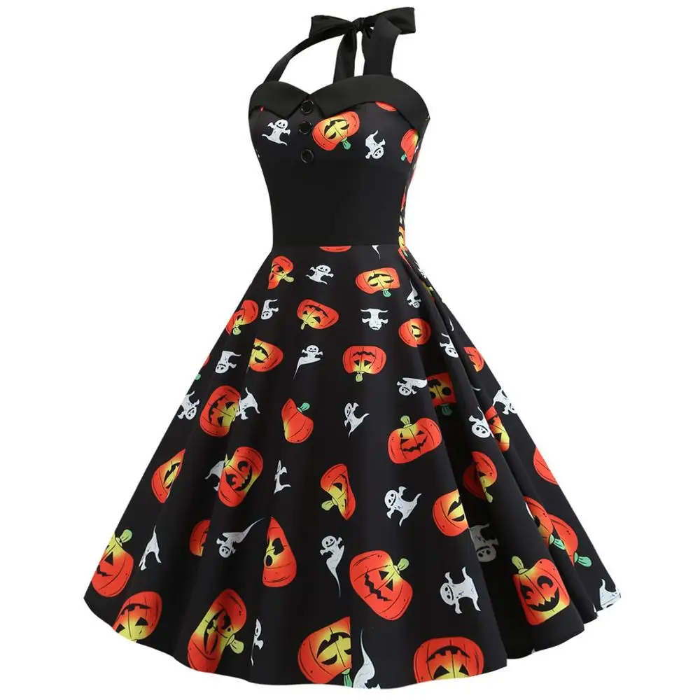 Женское винтажное платье с принтом на бретельках вечернее для Хэллоуина