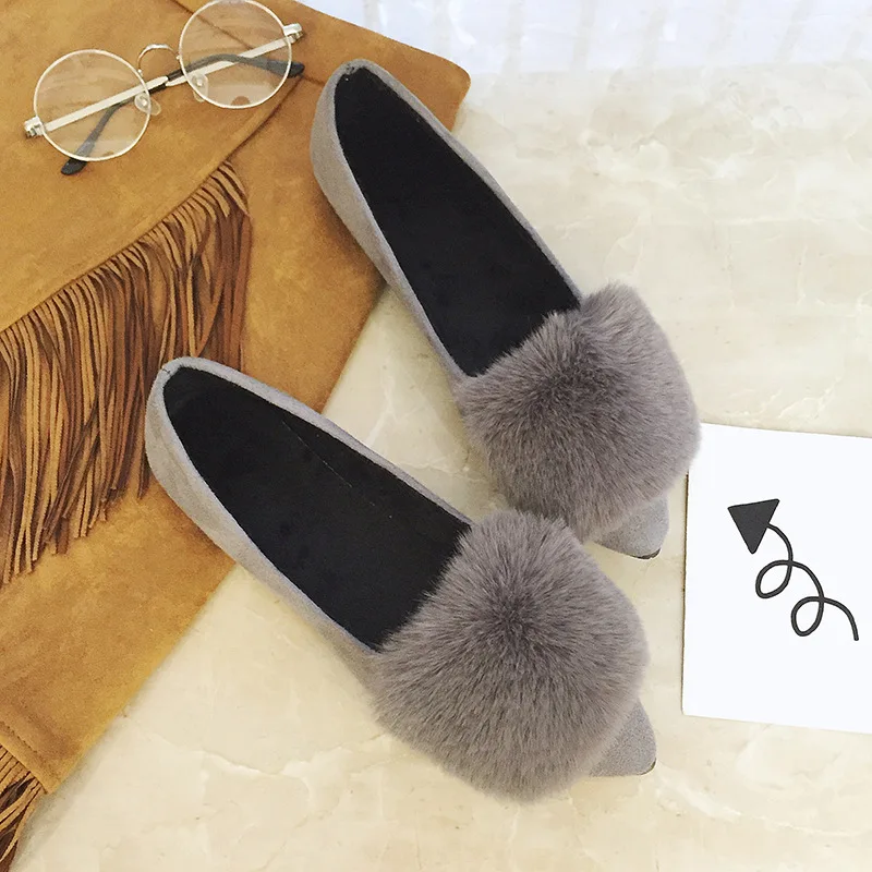 

2021 New Women's Fashion Flat-Bottomed Korean Style Fur Shoes Pointed Toe Comfortable Suede Single Shoes