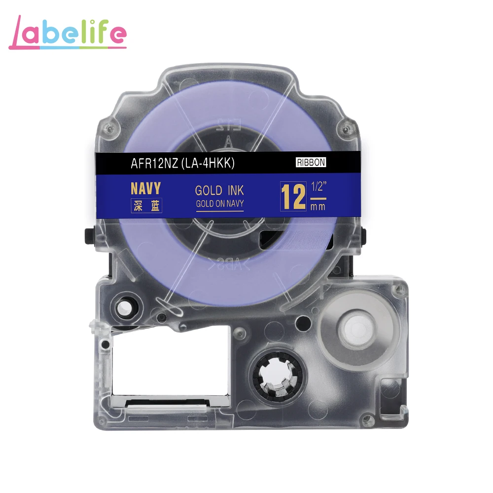 Labelife 1 шт. 12 мм KingJim LA-4LBK совместимый SFR12PK SFR12ZK для Epson/Kingjim принтер этикеток для букета, подарка, свадьбы - Цвет: Gold on Navy