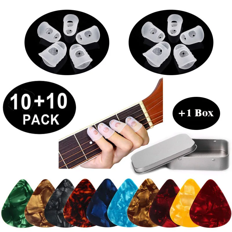 

10 Pieces Guitar Fingertip Protectors Guards in 3 Sizes 10Pcs Guitar Picks Guitar Finger Guard for Stringed Instruments