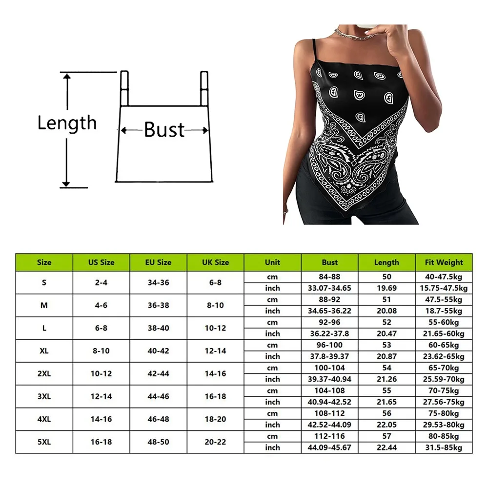 

Women's Sexy Vest Shirt Plus Size Summer Tank Tops Bowknot Backless Blouse Paisley Print Satin Handkerchief Top 2021