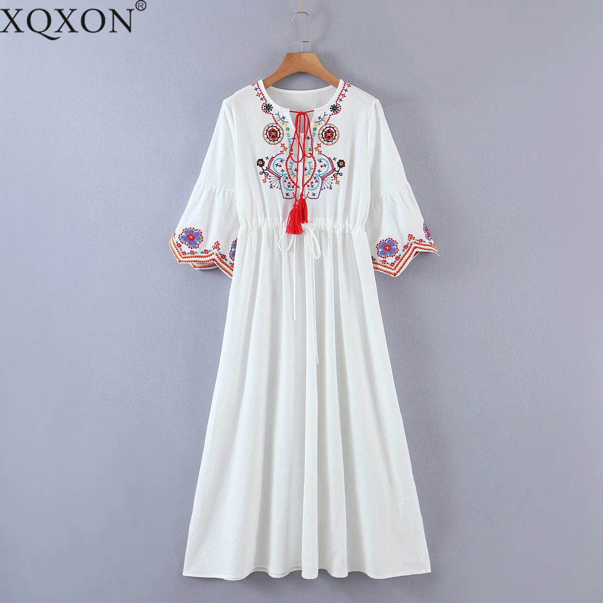 

2021 Summer New Women Ethnic Style White Embroidery Dress