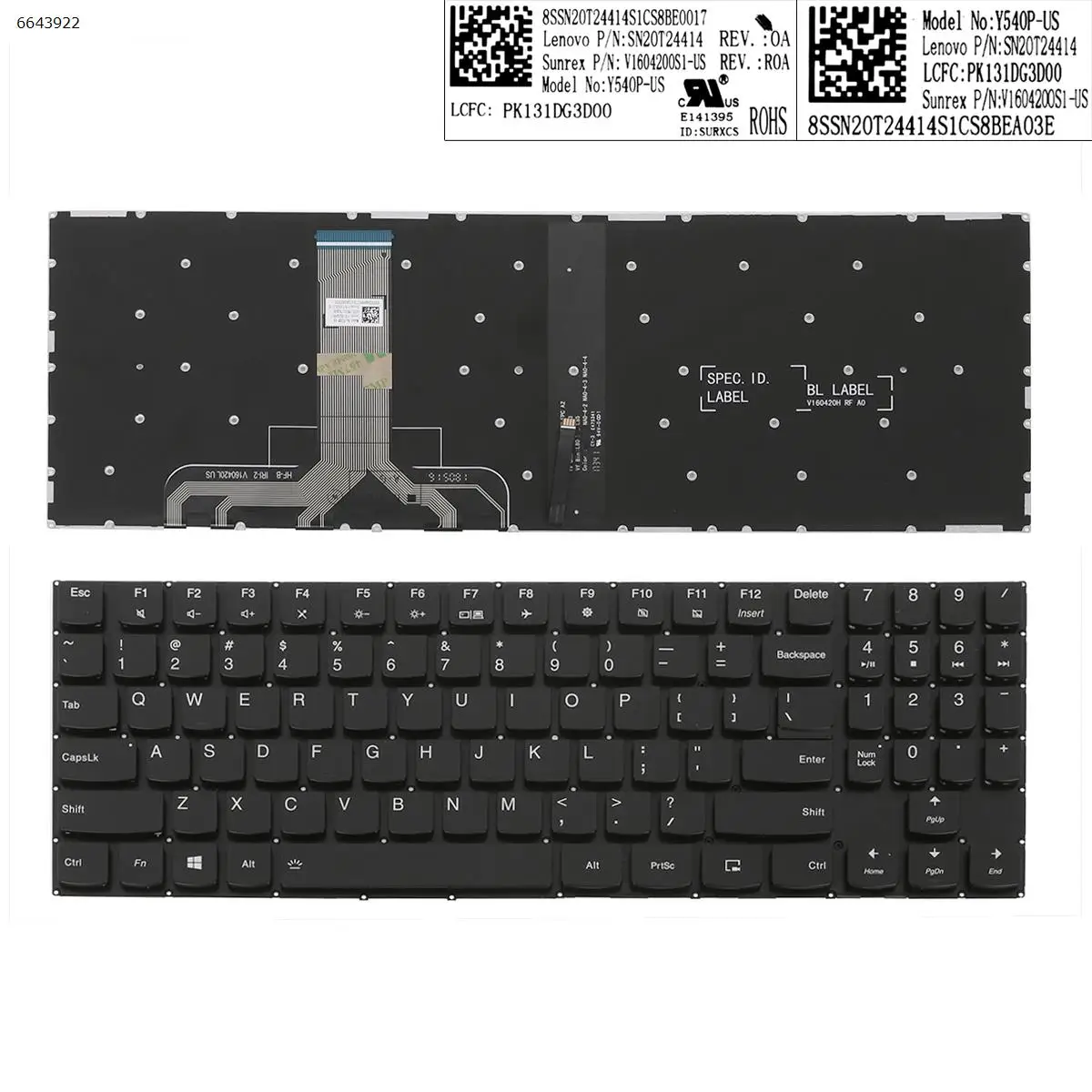 

US New Keyboard for Lenovo Legion Y530-15ICH Y7000P-1060 Y540-15IRH Y7000-2019 Y540-17IRH Y540-17IRH-PG0 White backlit