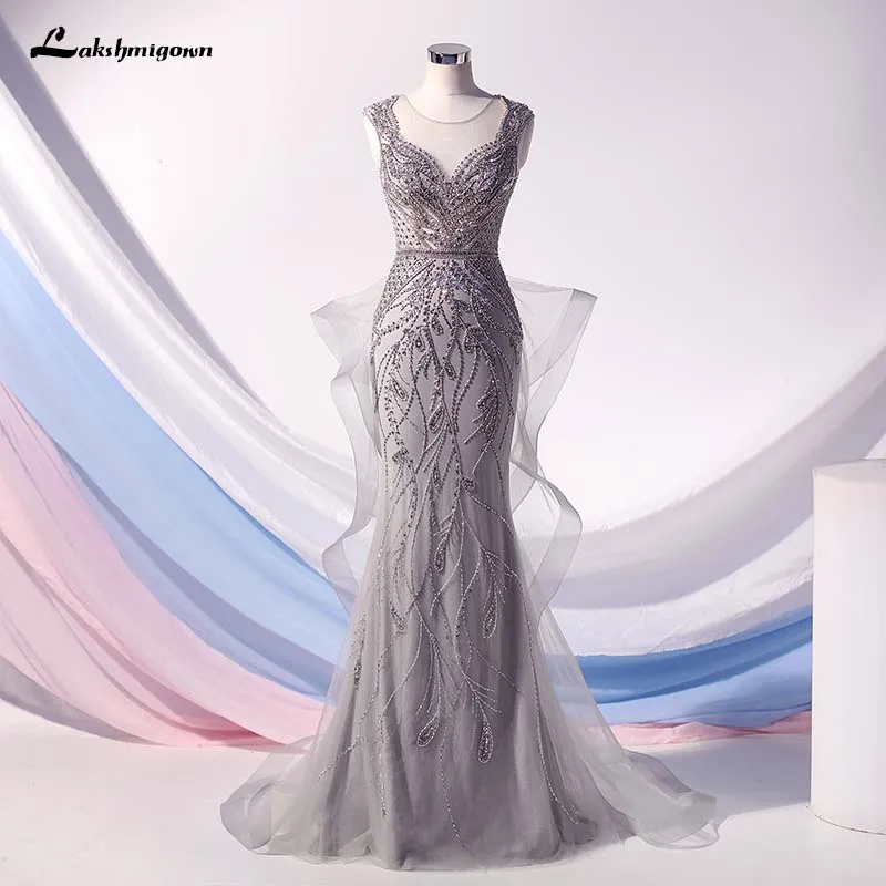 

Luxury Sparkly Beading Long Mermaid Evening Dresses Dubai Backless Sleeveless Long Dress Party lakshmigown vestido longo