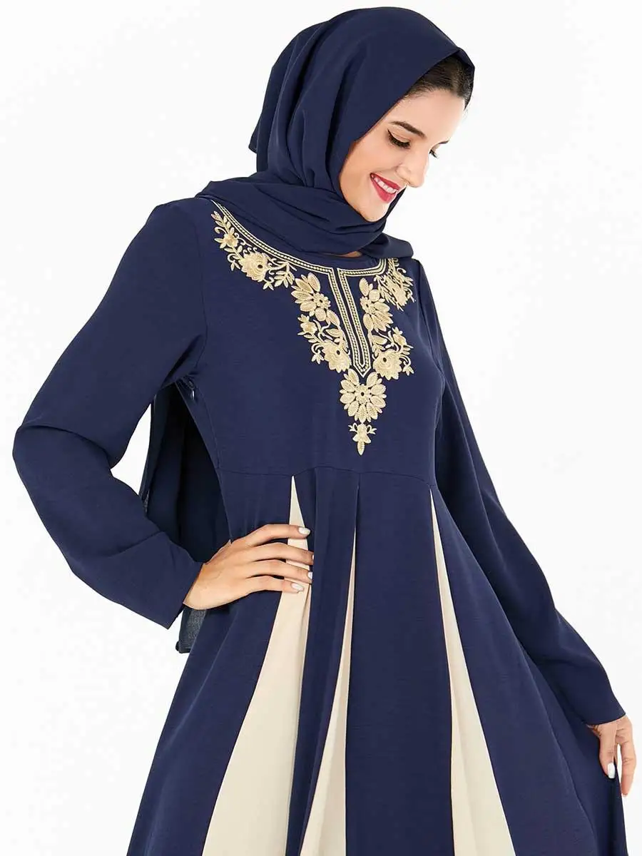 Женское мусульманское платье с вышивкой Abaya длинным рукавом в арабском стиле