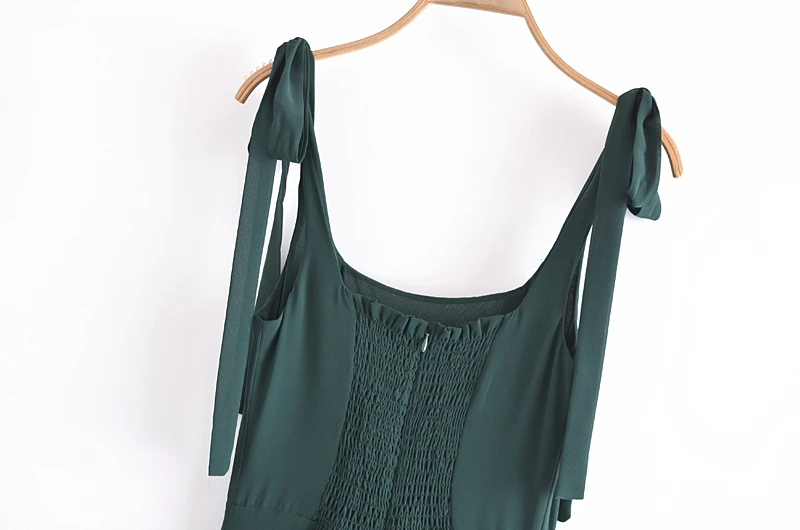 

Splend Moda 2021 Summer Vintage Lace-Up Solid Color Slim Sling A-line Side Slit Elastic Fashion Dress Zipper Vestido Women