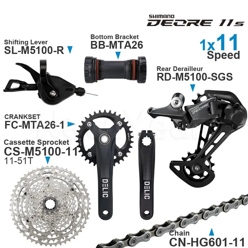 

11 скоростной групсет SHIMANO DEORE M5100 включает задний переключатель передач M5100, оригинальный и Нижний Кронштейн кривошипника