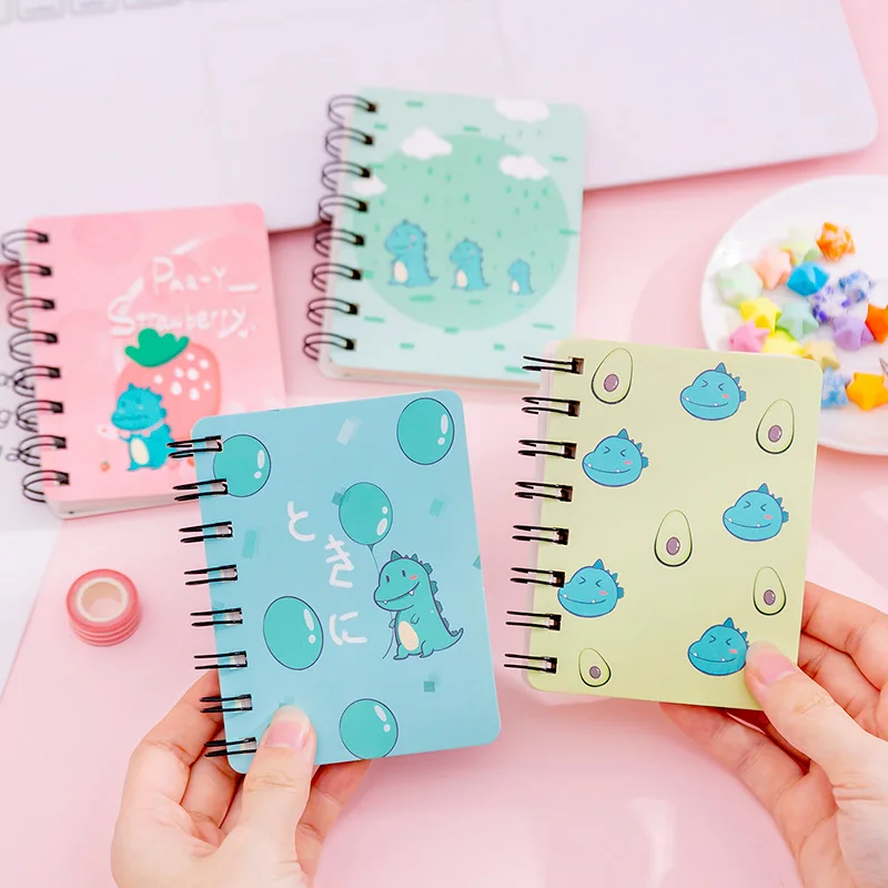 

Kawaii Cute Cartoon Strawberry dinosaur mini Spiral A7 Notebook Daily Weekly Planner Note book Time Organizer School Supplies