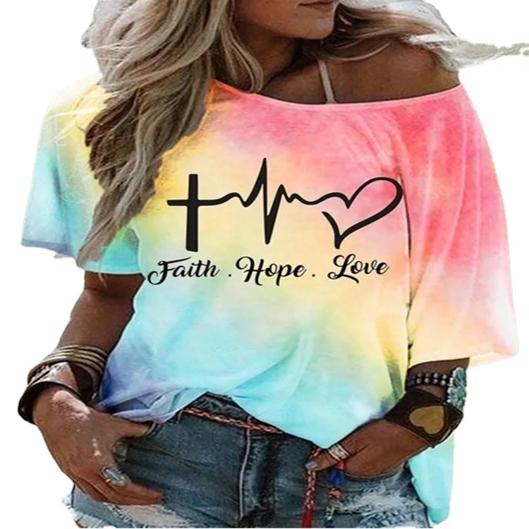 

2021 new products summer new women's European and American cross-border tie-dye gradient printing loose T-shirt top women