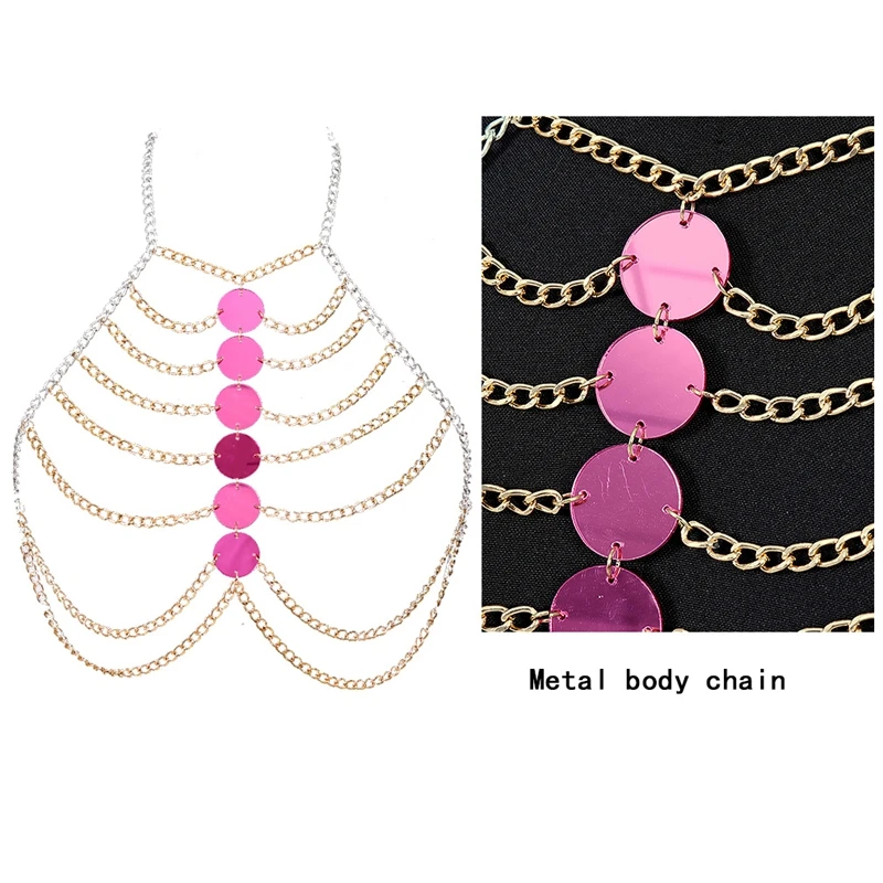 

Sexy Women's Body Metal Chain Glitter Strap Chain Dazzling Bra Chain Fetish Jewelry Festival Carnival Wear