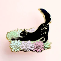 kawaii succulent cat hard enamel pin fashion pastel flower cartoons black cats animal medal brooch jewelry unique gift