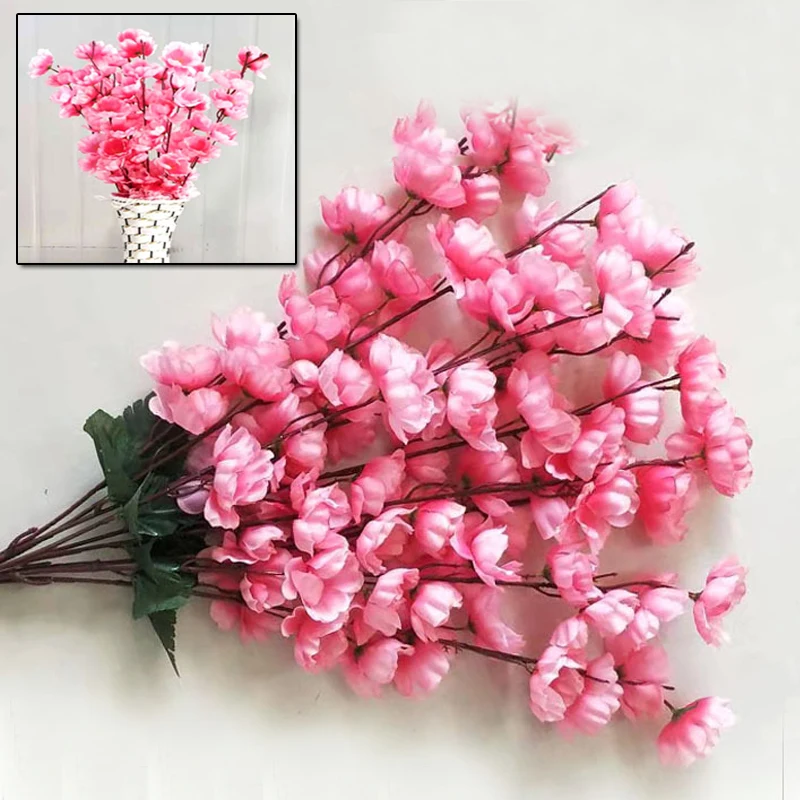 

Artificial Flower Cherry Spring Plum Blossom Peach Branch Silk Flower Tree Flower Bud Peach Bloom For Wedding Party Decoration
