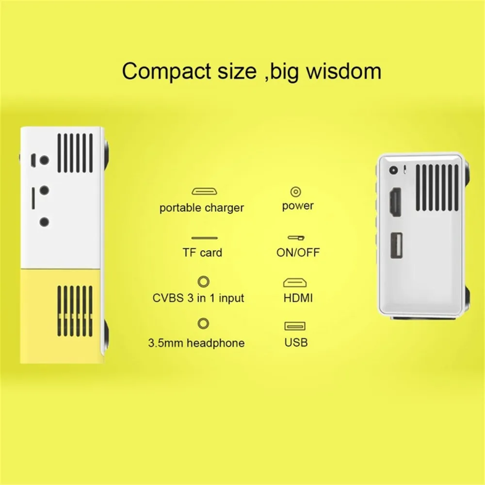Mini Projector Portable Color with HDMI USB AV Interfaces and Remote Control Full format video player MP4, RMVB, AVI, RM,etc S23