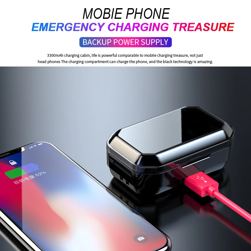 

2021 New V5.0 Bluetooth Stereo Headset Wireless IPX6 Waterproof Touch Headset 3300mAh Large Capacity Battery Type-c Charging Box