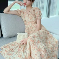 the crushed flower dress womens summer new sweet temperament shows thin chiffon dresses for women party