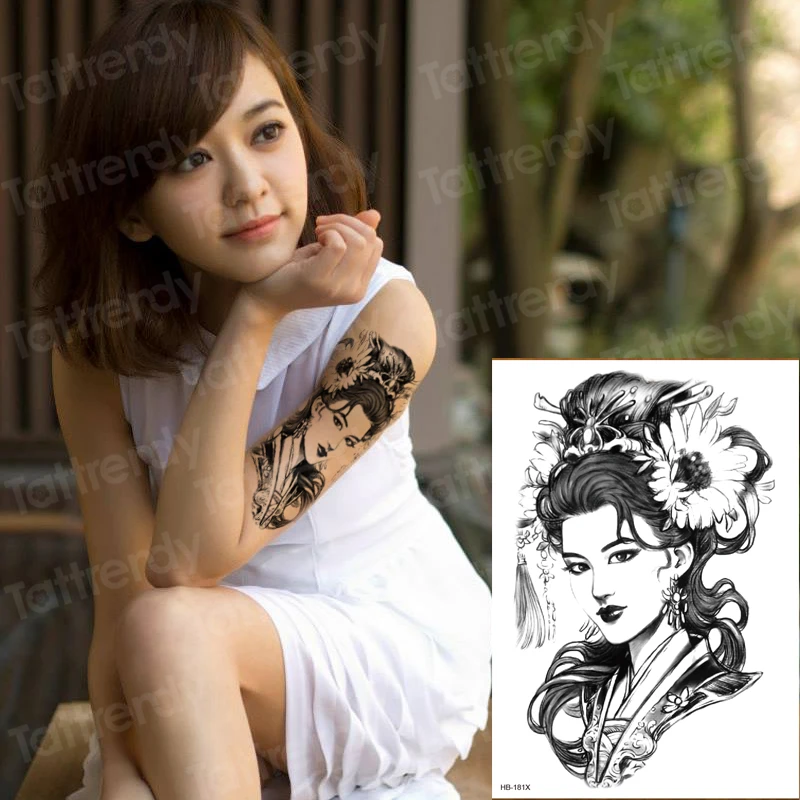 

temporary tattoo sticker women leg arm sleeve tattoo geisha 6pcs/set waterproof body stickers bikini sexy fake tatoo for girls