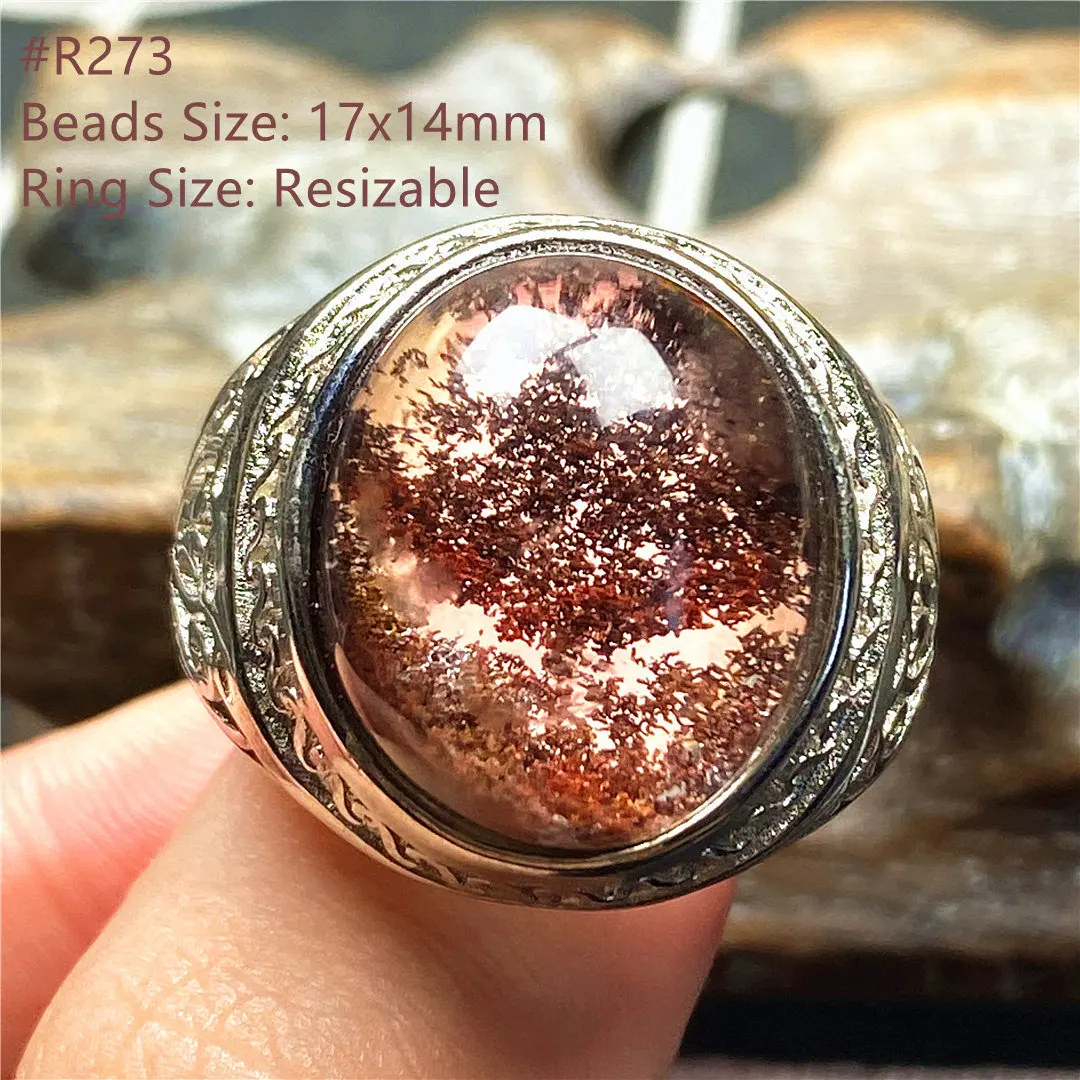 

Top Natural Phantom Quartz Stone Ring Jewelry For Man Crystal Oval Love Luck Wealth 17x14mm Beads Gemstone Adjustable Ring AAAAA