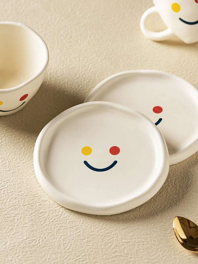 Ceramic Mug Ins Milk Breakfast Cup Irregular Smiley Female Cute Coffee and Saucer Set | Дом и сад