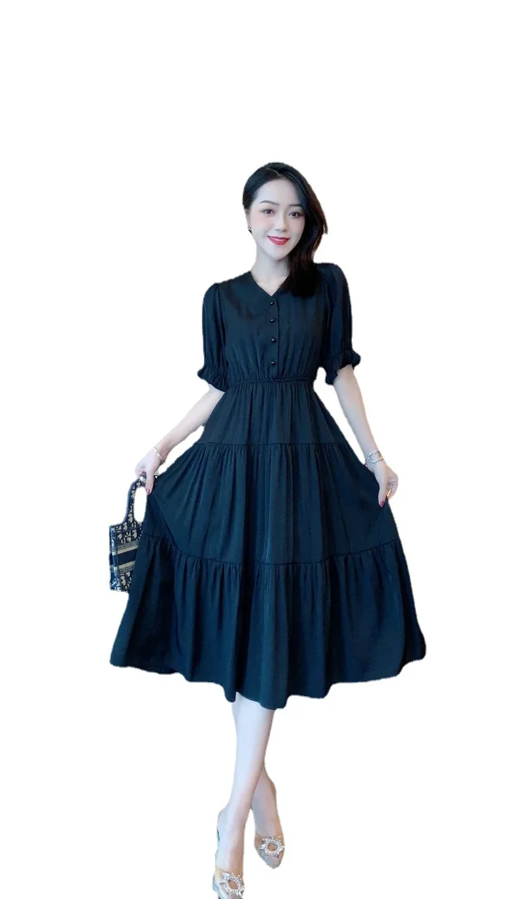 

Black Slim dress 2021 summer new short sleeves show thin temperament white slim dress