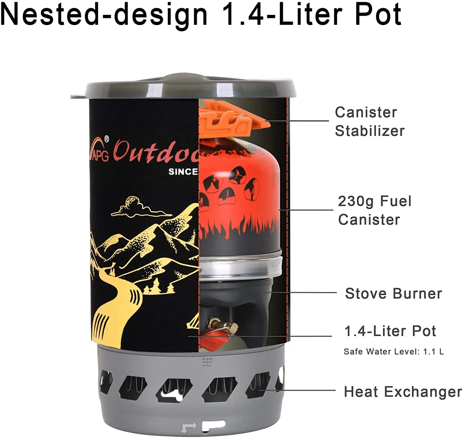 Уличная газовая система APG компактного размера 1400 мл для кемпинга плита пожарная