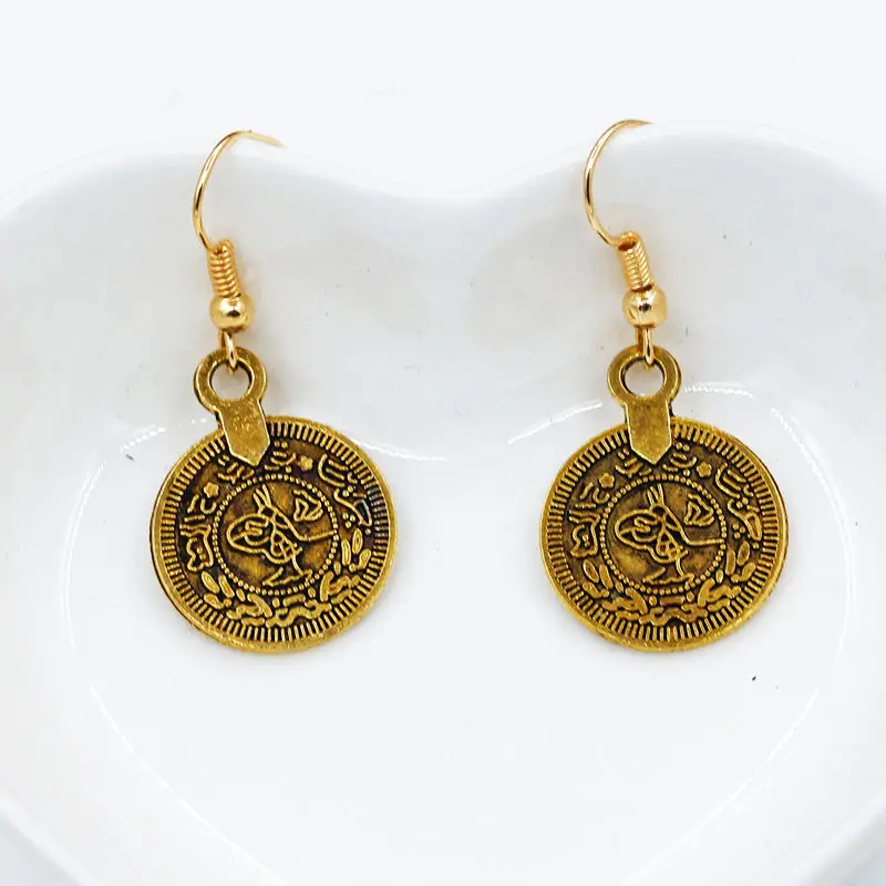 Retro Round Coin Gold Silver Drop Earrings For Women 2019 new | Украшения и аксессуары