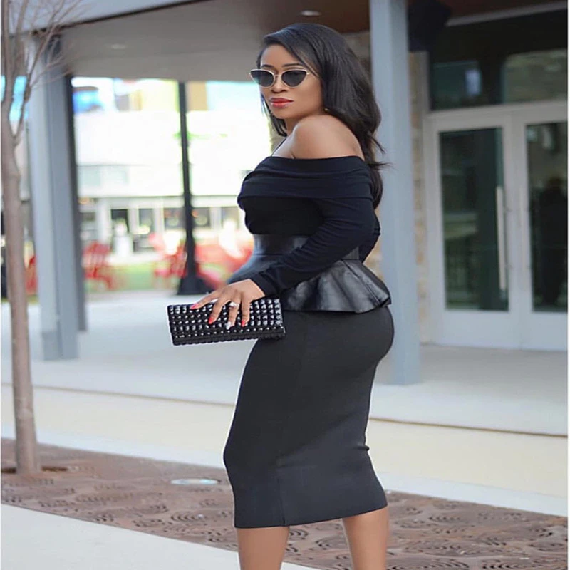 Осеннее платье Для женщин 2019 модные пикантные Платье черного цвета с длинными