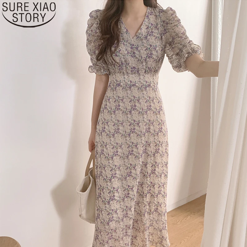 Women Long Dress 2021 Summer Casual O-neck Puff-Sleeve Oversize Dots Elegant Female Dress Ladies Loose Vestidos Femme 9941