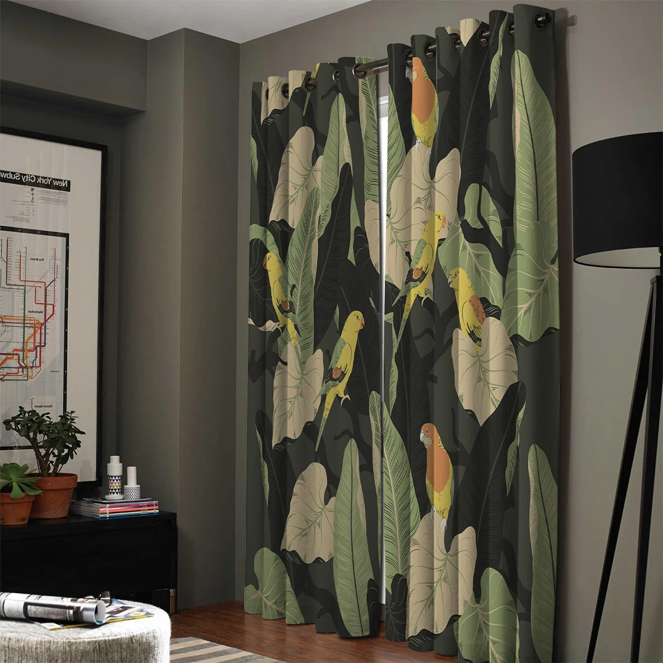 Тропические растения искусственное окно занавески для гостиной кухонного