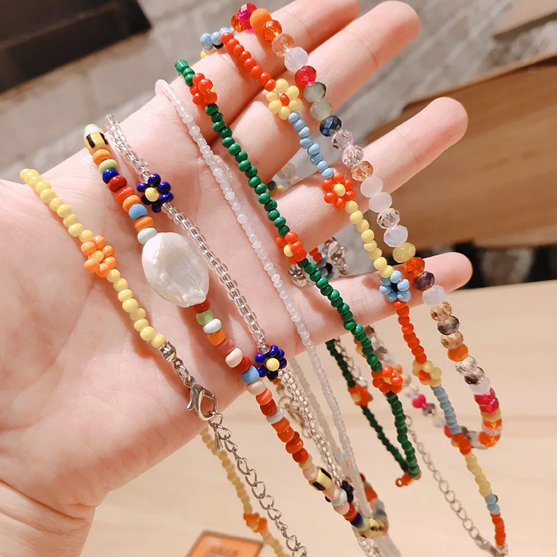 Женское Ожерелье с бусинами Kpop маленькие цветочные ожерелье ромашками ручной