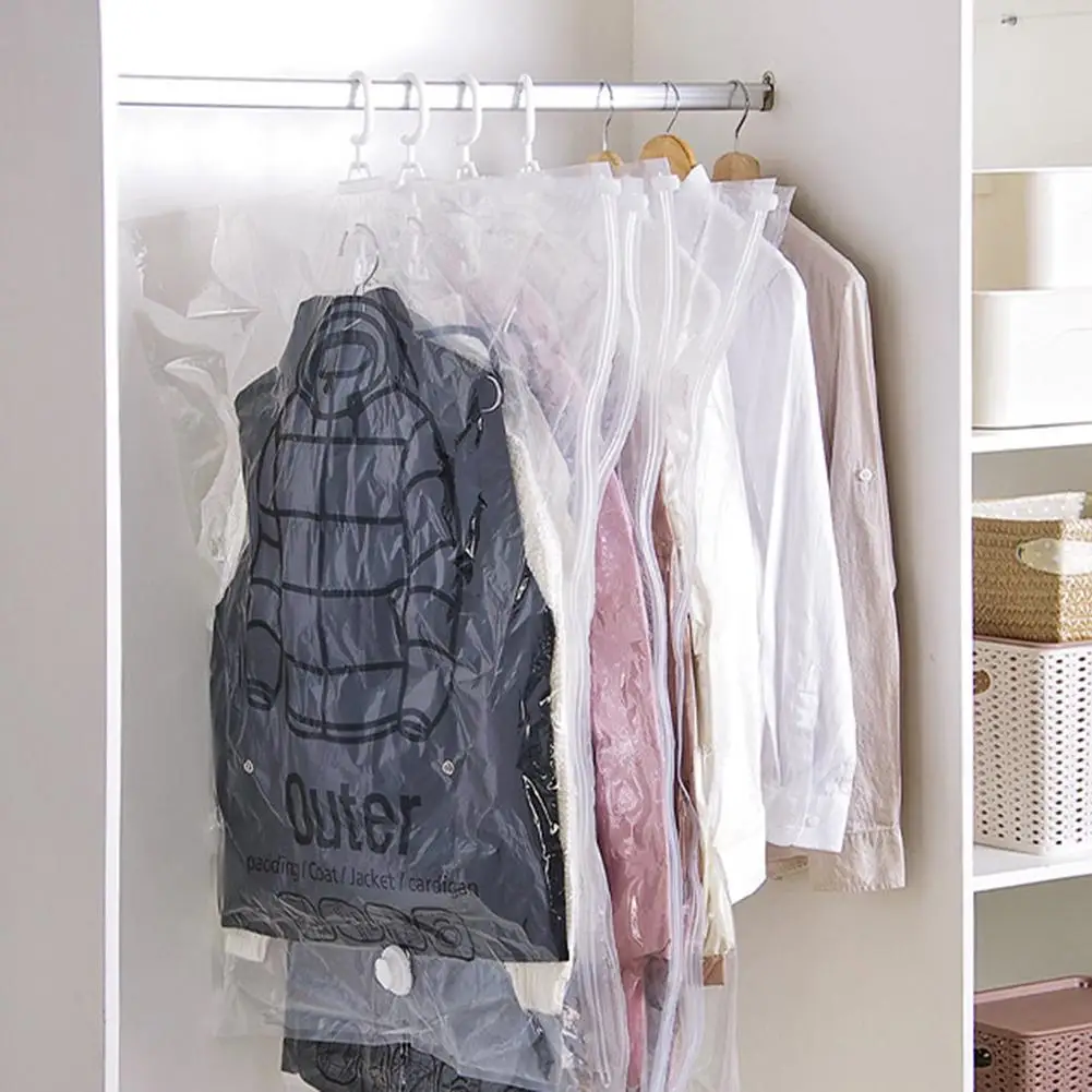 

Transparent Hanging Hook Vacuum Bag Down Coat Clothes Jacket Storage Pouch Sack Store blankets duvets quilts down coat jacket