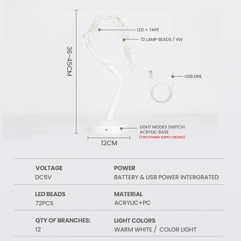 Tree Shape DIY LED String Lights Battery Powered&ampUSB Charging Warm White/RGB Colorful Fairy Light Casual Styling 8 Modes | Лампы и