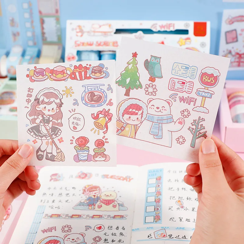 

10pcs Kawaii Cartoon Scrapbooking For Girls Decorative DIY Notebook 10 Rolls Calendar Tape Measure Washi Tape Set Stationery