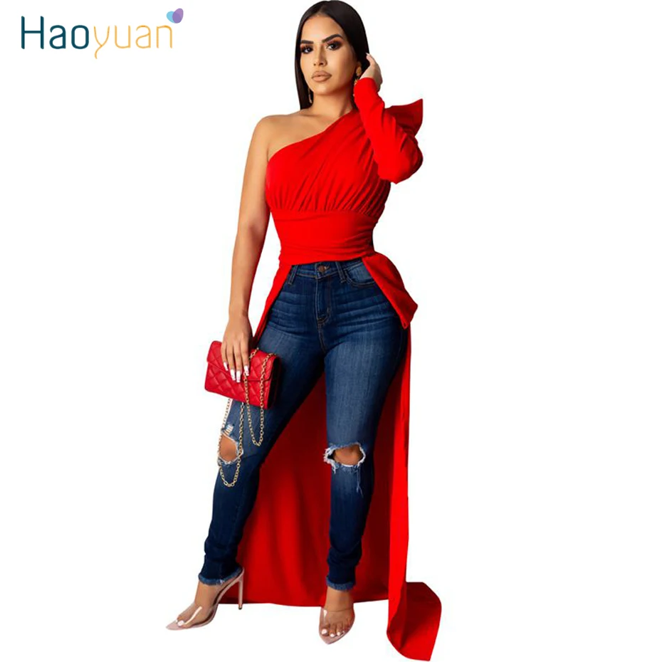 Женская Асимметричная туника на одно плечо HAOYUAN осенняя одежда рубашка женская