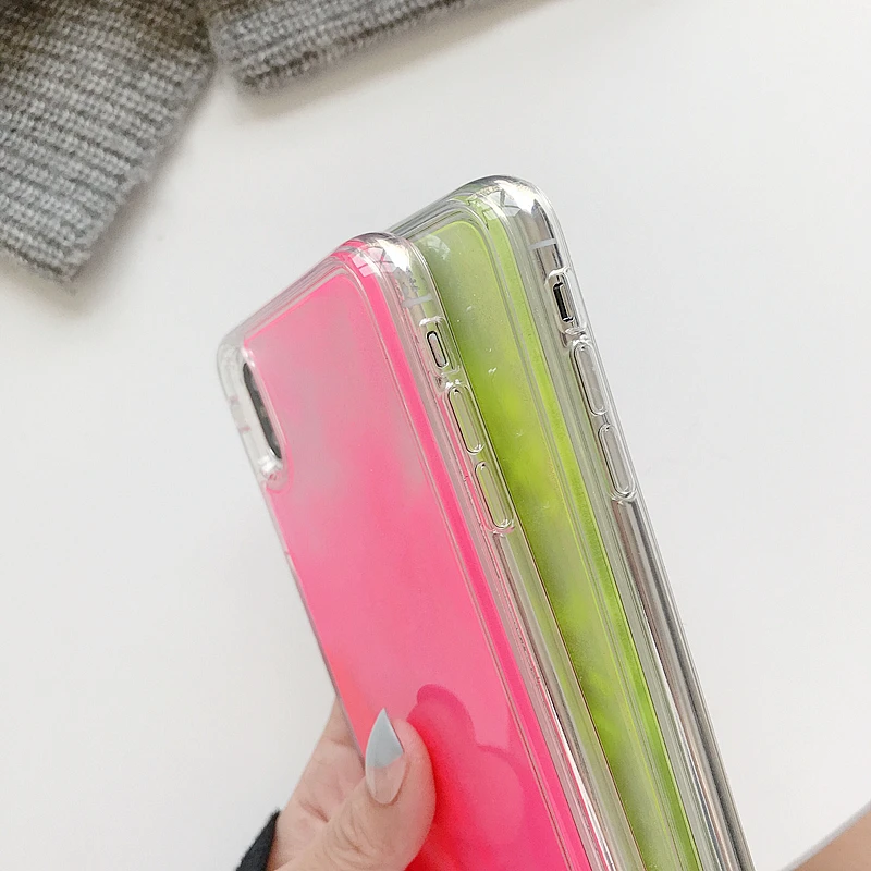 Блестящий светящийся неоновый песок чехол для iphone SE 11 Pro XS MAX XR X 6 6s 7 8 Plus жидкий