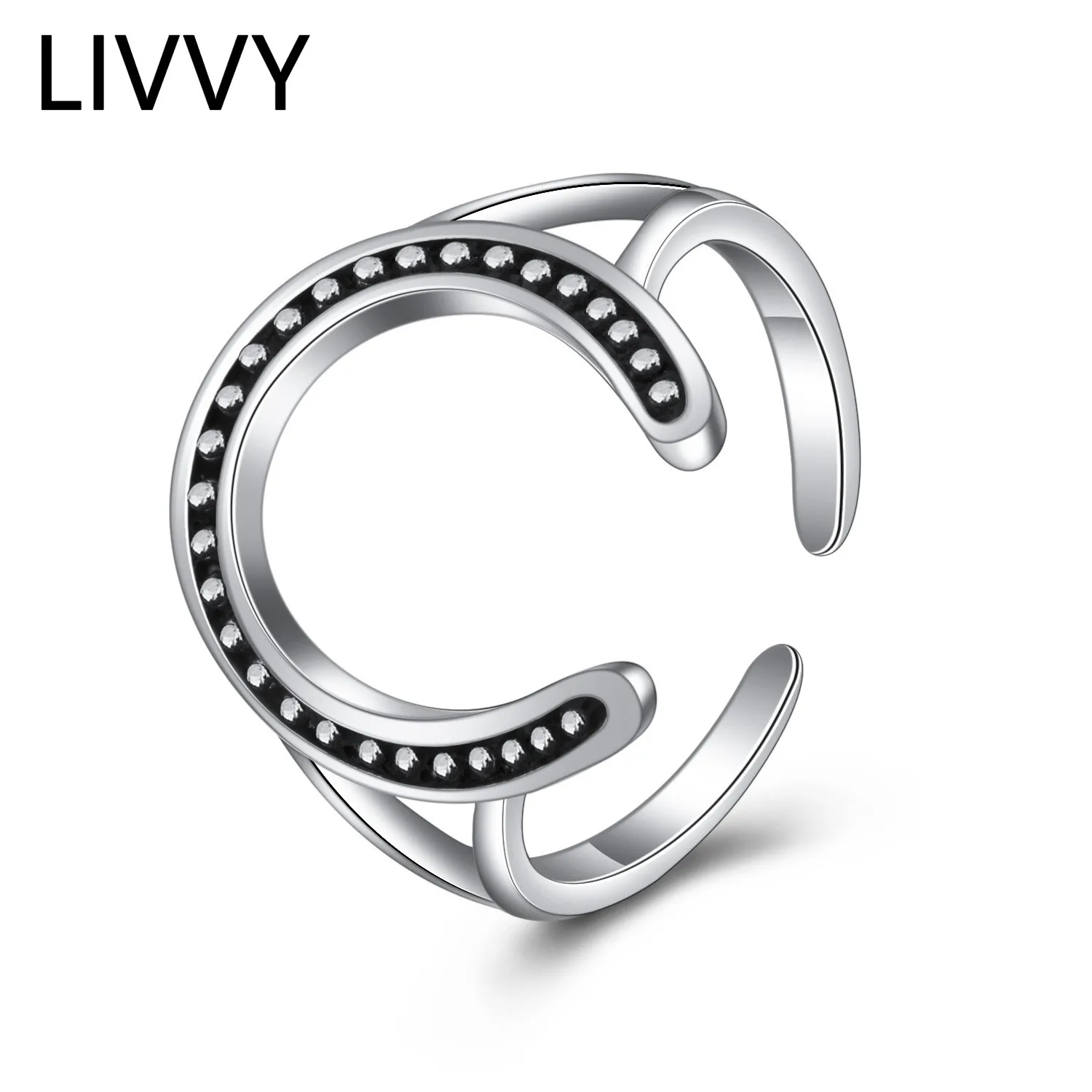 

LIVVY 2021 Trend Silver Color European Smooth Curve ring Retro Fashion Tide Flow 0pen ring Party Gifts Accessories