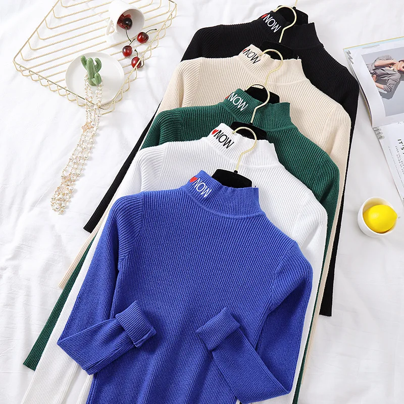 

Embroidery half a turtleneck pullovers female love letters