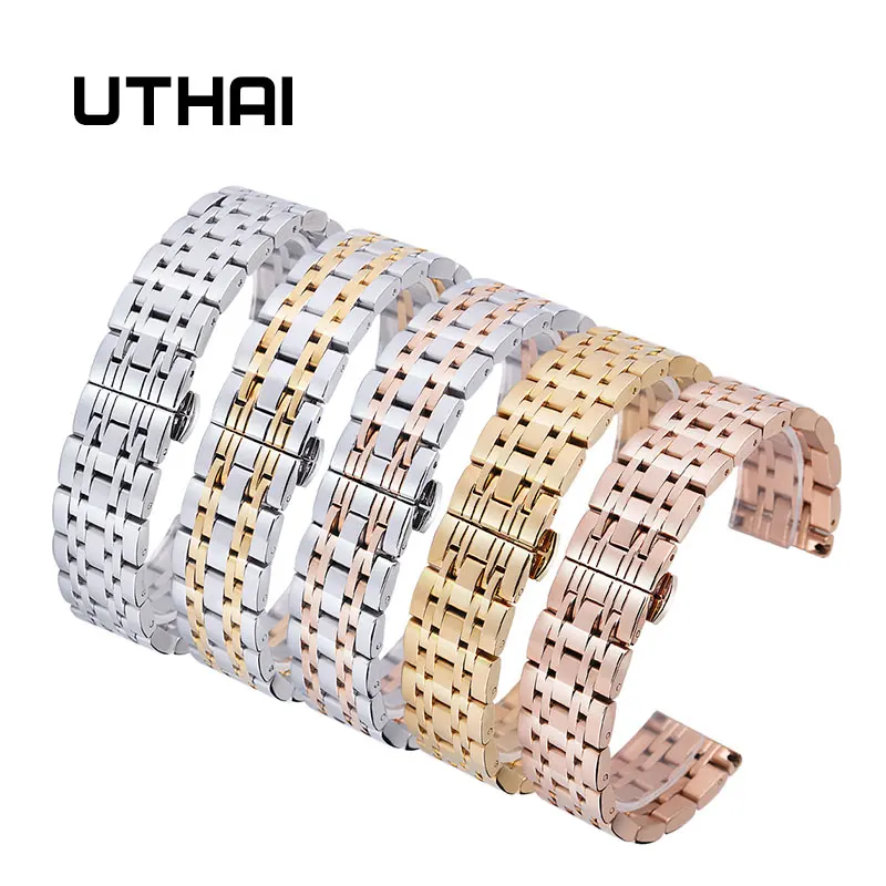 UTHAI S01 металлические Ремешки для наручных часов, браслет для женщин, 20 мм, ремешок для часов, модный, серебряный, твердый, нержавеющая сталь, роскошный, 22 мм, ремешок для часов