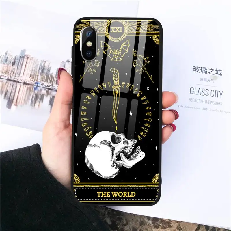 

Tarot Skeleton Divination Phone Case Tempered glass For iphone 11 12 PRO MAX X XS XR 5C 6 6S 7 8 plus