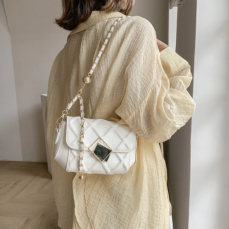 

Chain Women's Crossbody Bags Grid Luxury Designer Handbags For Women 2021 New Fashion PU Leather Ladies Shoulder Messenger Bags