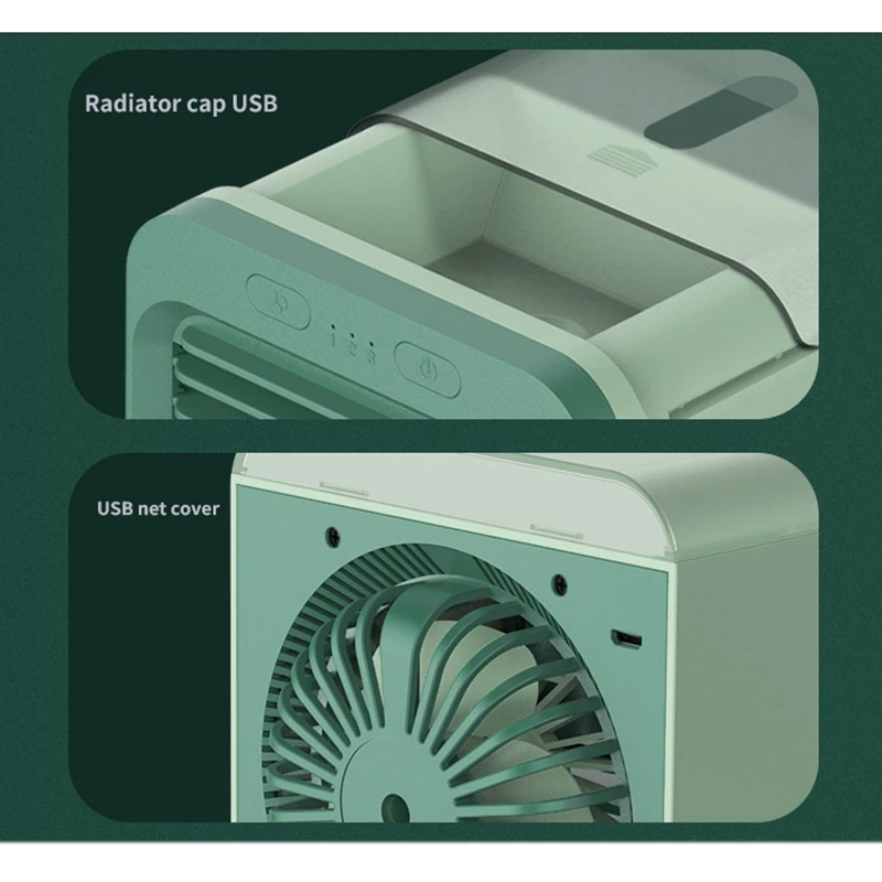 

Air Cooler Fan USB Charging Personal Air Conditioner Humidifier Purifies 3 Speed Desktop Cooling Fan for Home Office