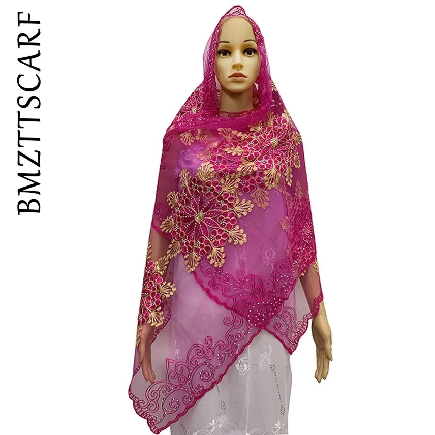 Новинка Африканский женский мусульманский шарф из тюли сетка хлопок вышитый