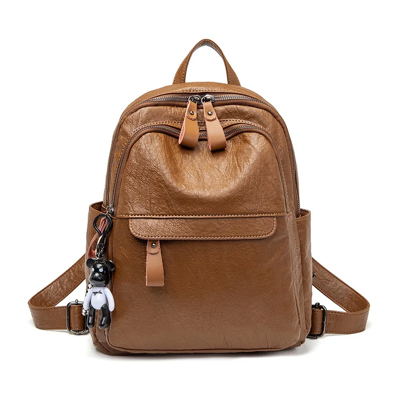 Ретро Большой Вместительный рюкзак женский кожаный ранец дорожный для ноутбука