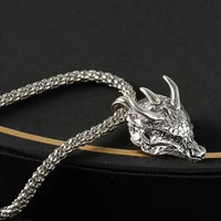 domineering silver color triceratops dragon pendant necklace for men womens vintage goth long chain necklace hip hop jewelry