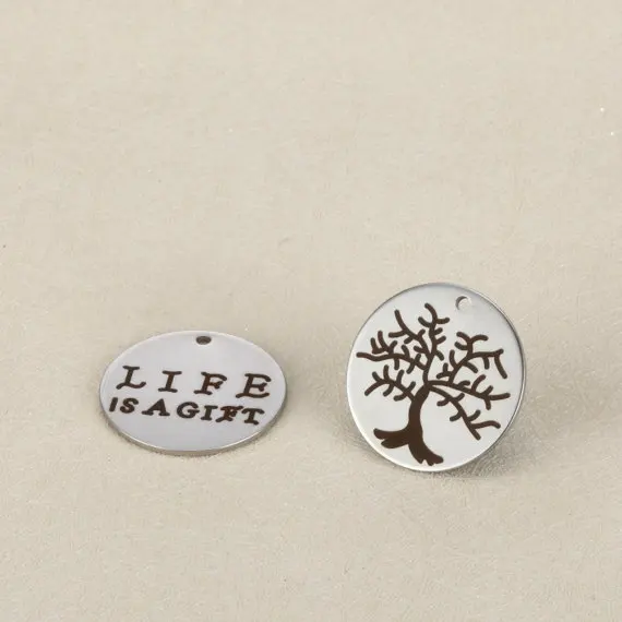 

20pcs/lot 20mm New design Engraved stainless steel charms -tree of life-life is a gift Steel Charm