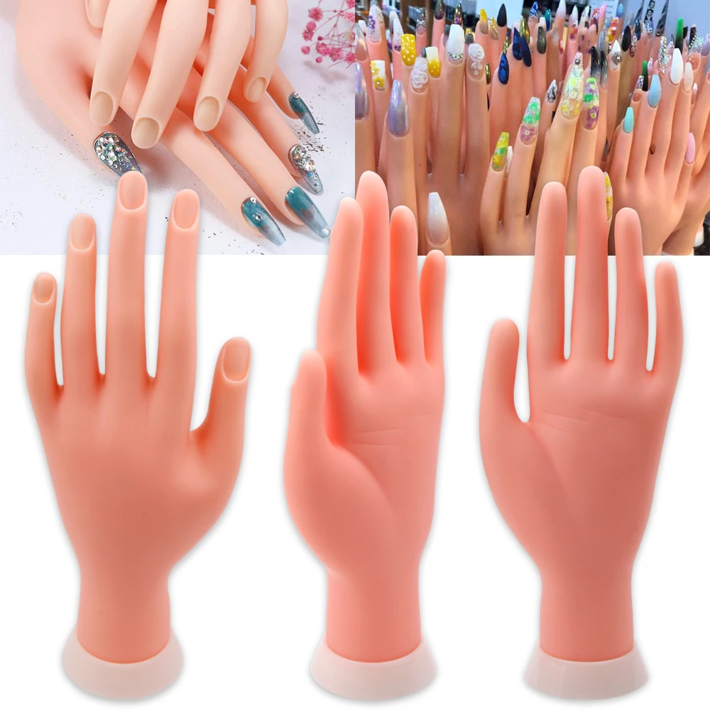 Manicure Practice Hand Nail Training Hand Model Flexible Movable Display Silicone Fake Finger Nail Printer Soft Manicure Tools