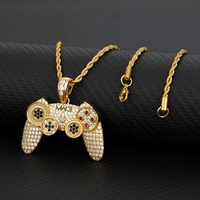 hip hop iced out game controller handle punk necklace for women men crystal rhinestone pendant jewelry chain necklaces gift