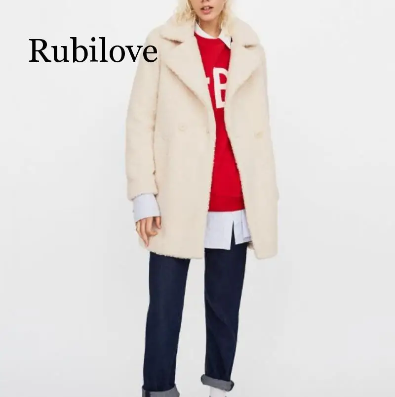 

Stylish Notched Collar Hairy Shaggy Faux Fur Long Coat Beige New 2020 Woman Shearling Fluffy Mid Long Jacket Keep Warm Outerwear