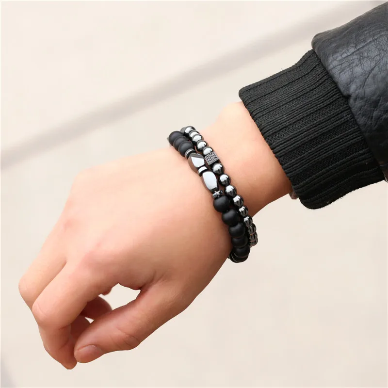 Ювелирные изделия из матового гематитового камня Набор браслетов с бусинами 2