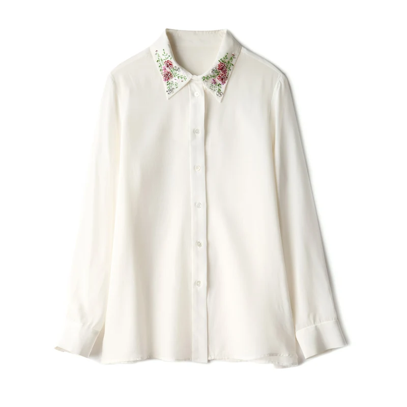 

high-end 100% silk blouse plus size women white shirt fashion long sleeve autumn luxury comfortable cardigan