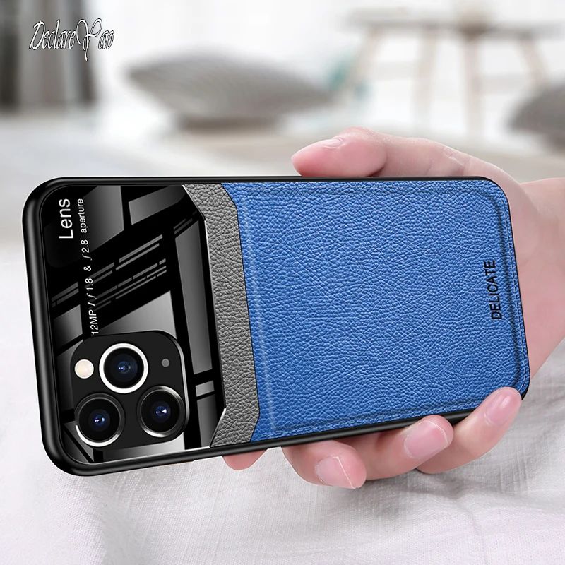 

13 Mini Case DECLAREYAO Original Slim Silicone Soft Frame Acrylic Coque For iPhone 13 12 11 Pro Max Case Hard Leather Plexiglass